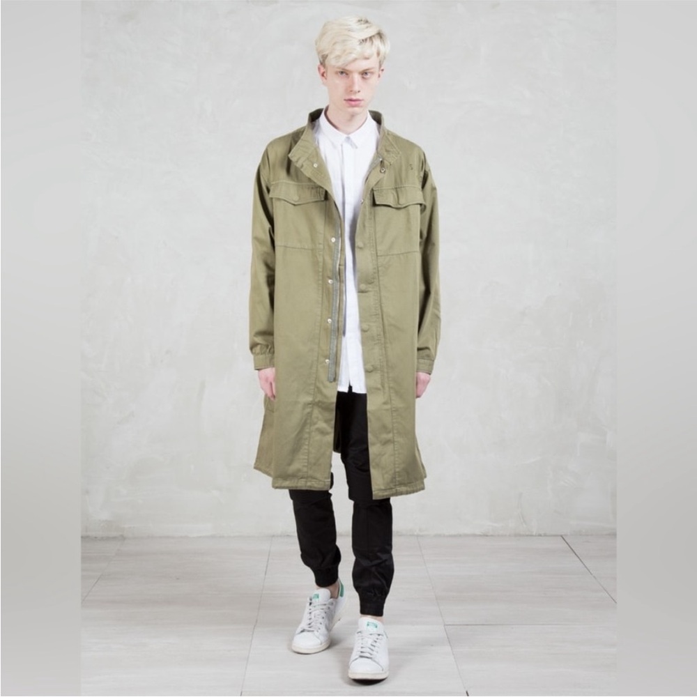 Stampd Men's Olive Military Green Mid Trench Jacket size M